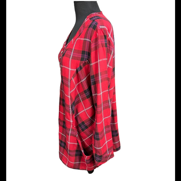 J. Bee Red Plaid Half Button Front Long Sleeve Tunic Size XL - Picture 2 of 5